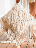 Taooba-Macrame Bohemia Tassels  Cushion Cover Hand-woven Cotton Rope Sofa Pillowcase Beige Boho Thread Pillow Covers Living Room Decor