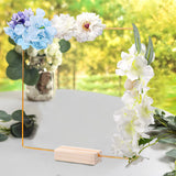 Gold Metal Floral Ring Hoop With Wooden Base Wedding Party Table Centerpiece Decoration Artificial Flower Garland DIY Wreath