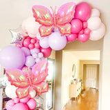 Taooba Color Palette 4pcs Pink Butterfly Mylar Balloons for Girls Women Butterfly Theme Party Wedding Birthday Baby Shower Decorations