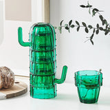 Taooba-Nordic Cactus Glass Cup Household  Water Glass Mug 4/6 Pcs Set Stackable Green Tumbler Glassware With Box Package Gift Cups