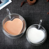 1pc Heart Shaped Mug Double Glass Coffee Cups with Heart Double Layer Heart Tea Cup Coffee Mug Drinking Glasses Cocktail Glass