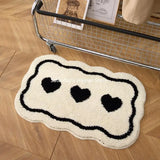 Taooba-Heart Black & White Rug Door Tuftting  Mat Soft Thick Fluffy Tuftted Door Floor Carpet Bathroom Absorbent Toilet Kitchen Rug