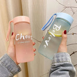 Taooba-600ml Outdoor Water Bottle Large Capacity Sports Frosted Plastic Cup Portable Rope Plastic Bottle Gift Water Bottles for Girls