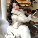 Taooba  Imitation Mink Fur Knitted Sweater Skirt Sets Temperament Round Neck Short Pullover Crop Top High Waist Bodycon Suit