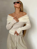 Taooba  Off-Shoulder Sexy Knit Pullover Sweater For Women Mesh See-Through Long Sleeve Backless Y2k Top Fashion Knitwear Pullover