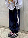 Taooba-Y2K Blue Sweatpants With Bow Women Korean Fashion Fairycore Jogger Pants Oversized Harajuku Girly Kpop Sports Trousers