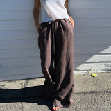 Taooba Striped Print Low Waist Wide Leg Pants Casual Loose Drawstring Long Trousers with Pockets Spring Summer Fashion Streetwear