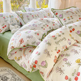 Pastoral Girls Flower Bedding Sets, Washed Cotton Bed Linens, Soft Quilt Cover Sheet Set, Simple Bedspread, Home Textiles