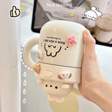 1pc Bear Coffee Thermal Cup For Hot Cold Drinks Water Tea Milk Thermos Mug Stainless Steel Cup With Straw Lid Portable Bottle