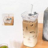 1pc 400ml Heat Resistant Coffee Glass Cup with Lid and Straw Transparent Milk Tea Juice Cups Coffee Mug Drinkwares Water Bottle