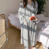 Taooba Christmas Gift Nightgown Plaid Simple Robe Senior Sense of Home Wear Bathrobe Bathrobe in the Long Section of the Large Size Long-Sleeved Home