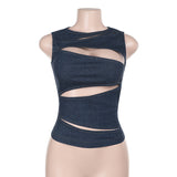 Taooba Eli Cut-Out Denim Crop Top