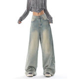 Taooba-American Vintage Y2K Wide Leg High Waist Straight Jeans Pants Women's Casual Baggy Grunge Streetwear Style Denim Trouser