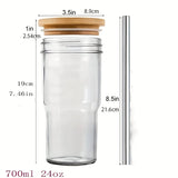 4pcs Japanese Drinking Glass With Bamboo Lid And Straw 25oz Portable Glass Tumbler For Iced Coffee Bubble Tea Summer Drinks