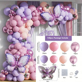 Taooba Color Palette 148PCS Butterfly Balloon Arch set, Macaron purple pink orange balloon, birthday party, wedding anniversary event decoration