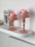 Handmade Candlestick Pink Glass Candlestick Ornaments Screw Rod Festival Atmosphere Decoration Cylinder Candle Wedding Supplies