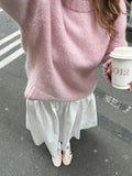 Taooba Sweet Pink O Neck Knitted Sweater Fashion Long Sleeve Loose Women's Pullover Sweaters 2024 New Autumn Female Street Basis Jumper