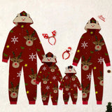 Taooba-Christmas Family Matching Jumpsuit Long Sleeve Hooded Elk Print Zipper Closure Loungewear