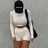 Taooba-2024  new knitted round neck long-sleeved three-point shorts two-piece set women's winter fashion sports all-match suit