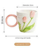 Taooba-1pc Tulip Flower Ceramic Mug 3D Design Creative Relief Girl Heart Coffee Cup Birthday Mothers Day Gift for Her Afternoon Tea Cup