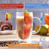 Taooba-1pc 250 350 450ml Double Wall Coffee Cups Glasses 12oz Espresso Cappuccino Latte Tea Mugs with Handle Heat Resistant Glass