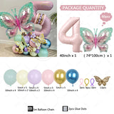 Taooba Color Palette 60pcs Larger Butterfly with 40nch Pink Number Foil Balloon Set Macaron Pink Purple Balloons for Girls Birthday Baby shower Party