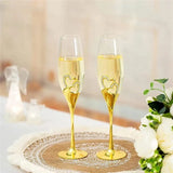 2pcs 6.76oz 200ml Wedding Champagne Glasses Hearts Inside Golden Toasting Flute Wine Glass Goblet Party Lover Anniversary Gifts