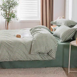 Taooba Simple Bedding Set Plaid Sold Color Single Queen Size Duvet Cover No Filling Boys Girls Flat Sheet Pillowcase Kit