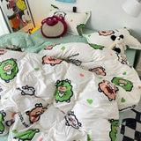 Cute Duvet Cover Set Flat Sheet Pillowcases No Filler Ins Spring Kids Audlt Single Full Size Home Hotel Bed Linens