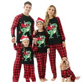 Taooba-Christmas Family Matching Pajamas Set Dinosaur Santa Claus Print T-shirt with Plaid Pants