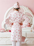 Taooba Robe Women Cotton Floral Long Sleeve Nightwear Shower Bathrobe Kimono Cute Sweet Cherry Print Sleepwear Pajamas Gowns Robes