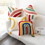 Taooba-Tufted Rainbow Plid Tassel Pillowcase Soft Cozy Tufting Sofa Cushion Cover Room Deocr  Hand-woven BohemiaThrow Pillowcover