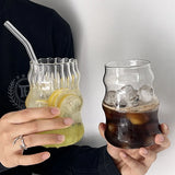 Ins Style Chubby Glass Stripe Circle Fruit Tea Cup Large Capacity Cold Drink Cup Coffee Cup Juice Wine Glasses Drinking Glasses