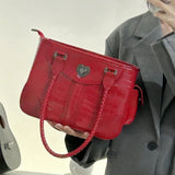 Taooba-Vintage Red Womens Shoulder Bag Elegant 2024 New Fashion Leather Handbag Aesthetic Literary Exquisite Ladies Wedding Bag