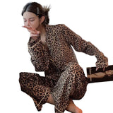 Taooba Christmas Outfit New Fashion Leopard Print Pajamas Women's Spring Long-sleeved Cardigan Europe and The United States Sexy Home Suit Ins Sleepwear