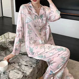 Taooba Cute Dog Printed Pajamas for Women's Spring and Autumn New Lazy Style Sweet Homewear Silk Pajamas for Women Sleepwear