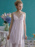 Taooba Sexy Cotton Nightgowns For Lady Elegant Princess Modal Gauze Sleeveless Lace Nightdress  Loose Home Dress