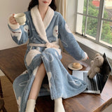 Taooba-Printed Robes Bathrobes Thickened Flannel Nightwear Women's Autumn Winter Warmth Korean Version Simple Long Sleeved Nightgown