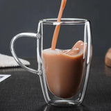 Taooba-4 Sizes Heat Resistant Clear Double Wall High Borosilicate Glass Mug with Handle Coffee Milk Juice Water Cup Espresso Shot Glass