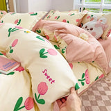 Cute Floral Bedding Set No Filler Boys Girls Fashion Duvet Cover Pillowcase Flat Sheet Twin Full Queen Size Home Decor Bedspread