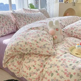 Taooba Simple Bedding Set Plaid Sold Color Single Queen Size Duvet Cover No Filling Boys Girls Flat Sheet Pillowcase Kit