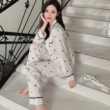 Taooba Christmas Outfit M-5XL Loose Brand Women Pajamas Set Luxury Sleepwear Print Smooth Faux Silk Pajama Set Home Clothe Nightclothes Summer Outfits