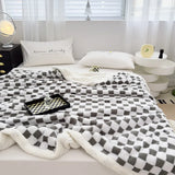 Taooba-Checkerboard Plaid Lamb Blanket Soft Thick Fluffy Warm Nap Blanket Double Sided Velvet Blanket Sofa Cover Bed Cover Bedspread