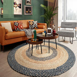 Livingroom Carpet Wear Resistant Durable Natural Jute Denim Traditional Hand Knitting Bedroom Rugs Soft Comfortable Round Mat