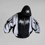 Taooba-Y2K vintage zip up hoodie Harajuku Patchwork Gothic streetwear Hip Hop Oversized Hoodie Men women Sweatshirt Fashion Casual Tops