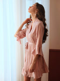 Taooba Summer Female Private Sexy Pajamas Pure Imitation Silk Nightdress Lotus Cuff Cardigan Robe Nightgown for Women