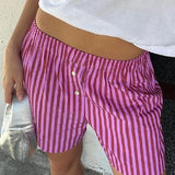 Taooba Chic Women Loose Fit Shorts 90s Vintage Striped High Waist Lounge Trousers Y2K Streetwear Summer Pajamas Bottoms Boyshorts