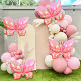 Taooba Color Palette 4pcs Pink Butterfly Mylar Balloons for Girls Women Butterfly Theme Party Wedding Birthday Baby Shower Decorations