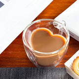 1pc Heart Shaped Mug Double Glass Coffee Cups with Heart Double Layer Heart Tea Cup Coffee Mug Drinking Glasses Cocktail Glass