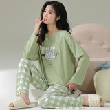 Taooba-Autumn Women's Pullover Long sleeved Pure Cotton Pajamas Women's Simple Edition Loose fitting Girls' Student Home Furnishings